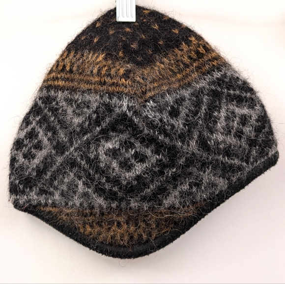 Icewear Wool Hat Fair Isle Knit Fleece Lined Black Brown Gray Unisex Cap S/M - Picture 1 of 5